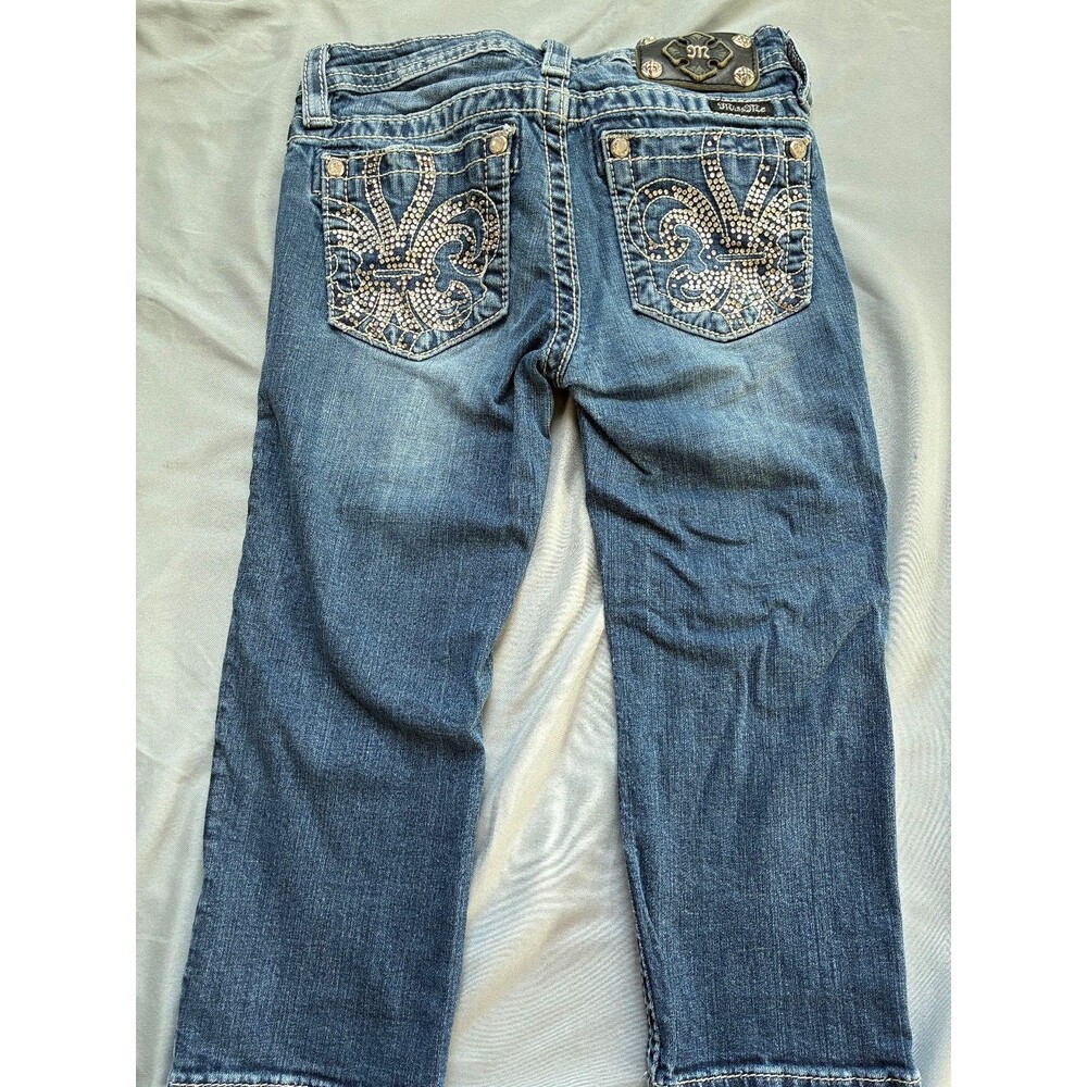Miss Me Girls Denim Cuffed Capri Jean SZ 12 Sequin Embellished Y2K - Picture 7 of 13